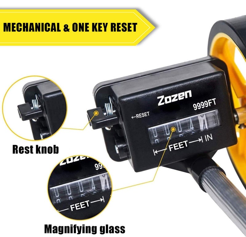 Zozen Measuring Wheel in Feet and Inches, 6-inch Measure Wheel - Telescopic/Mechanical/One Key to Reset/Starting Point Arrow and Cloth Carrying Bag, Measurement Up to 10,000Ft. - Image 2
